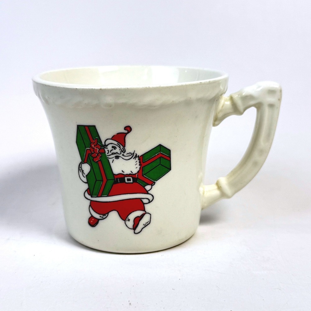 Vintage 50s Kitsch Santa Claus Christmas Coffee Mug Cup USA Embossed Rim